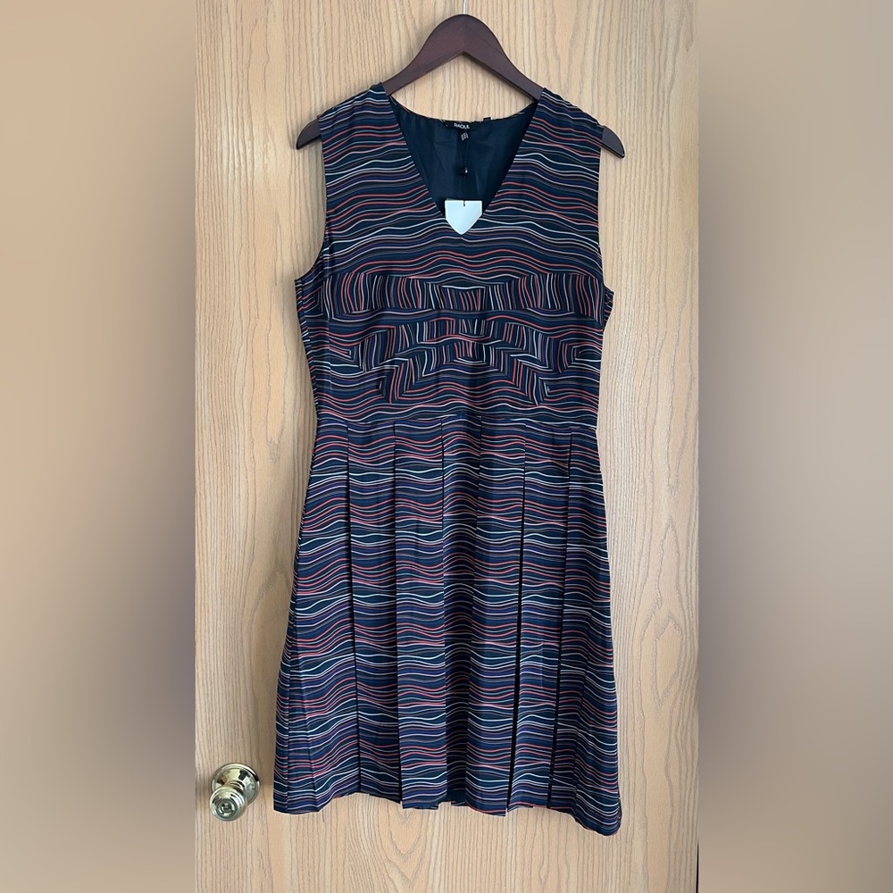 Raoul | Women’s 10 | Black Red Baby Pleated | Silk V-Neck Dress Sleeveless NWT